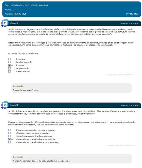 Simulado Estácio MODELAGEM DE SISTEMAS UML 2022 Modelagem de