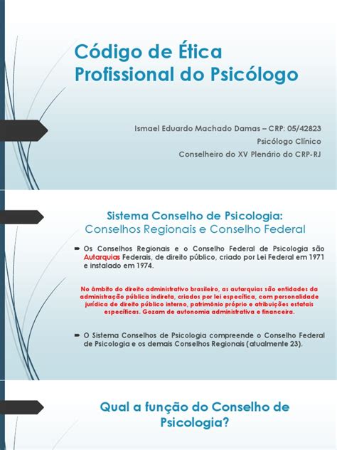 Código De Ética Profissional Do Psicólogo Aula De Ética Profissional