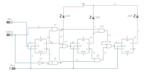 3 Bit Asynchronous UP Down Counter 1 Multisim Live