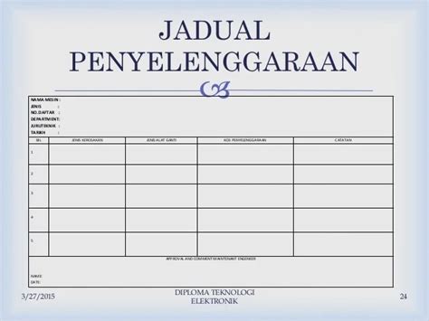 Borang Jadual Penyelenggaraan Bulanan