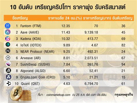 10 อันดับ เหรียญคริปโทฯ ราคาพุ่งแรงรับคริสต์มาส