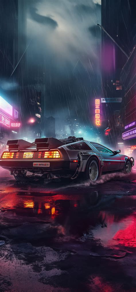 1242x2668 Dmc Delorean Back To The Future Cyberpunk Iphone Xs Max Hd 4k Wallpapersimages