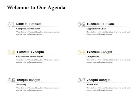 Welcome To Our Agenda L2032 Ppt Powerpoint Presentation Model Format