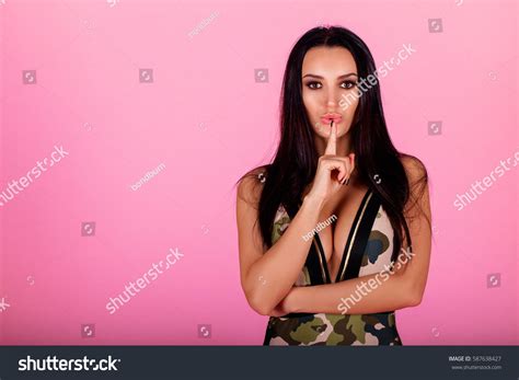 Hot Sexy Brunette Girl Gun On Stock Photo 587638427 Shutterstock