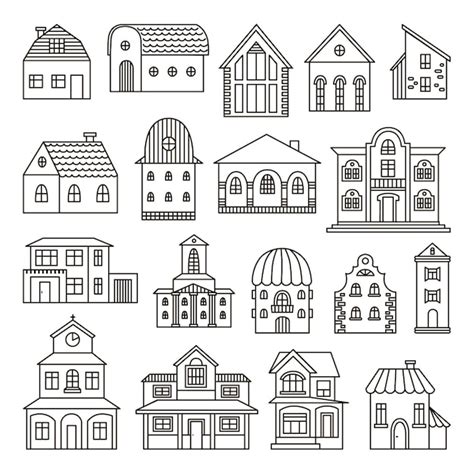 Premium Vector | Doodle line different houses Hand drawn house cute ...