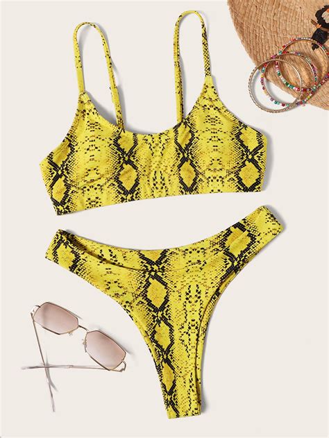 Set Bikini Top Con Bretelle Sottile Con Stampa Effetto Serpente