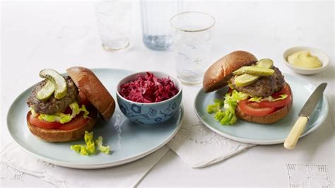 Beef Burgers With Beetroot And Carrot Slaw Recipe Bbc Food