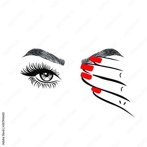 Download Woman Hand With Red Manicure Nails Closing One Eye Eyelashes