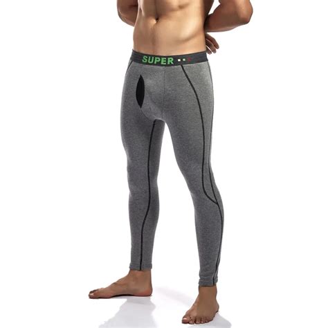 Mens Leggings Sexy Sleepwear Thermal Underwear Pants Male Pajamas Thicken Cotton Tight Warm Long