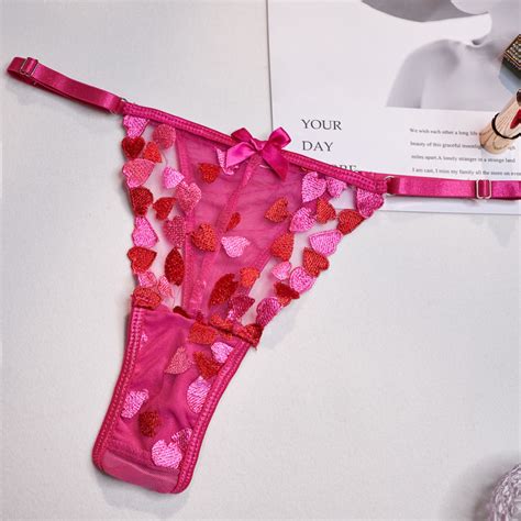 Erotic Heart Shaped Mesh Underwear For Women Sexy Lace See Through Lingerie Pink Bra Sexy