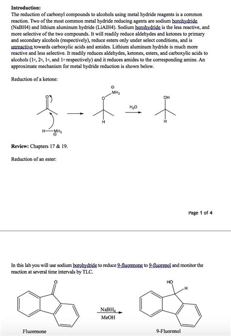 SOLVED: Introduction: The reduction of carbonyl compounds to alcohols ...