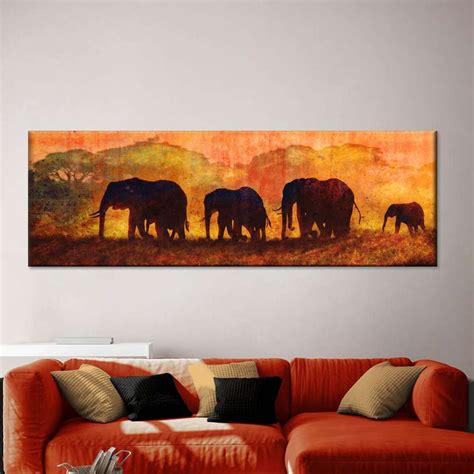 African Sunset Elephants Wall Art | Painting