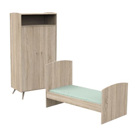 Lit évolutif 70x140 et armoire Sauthon Access Bois de chêne Packs