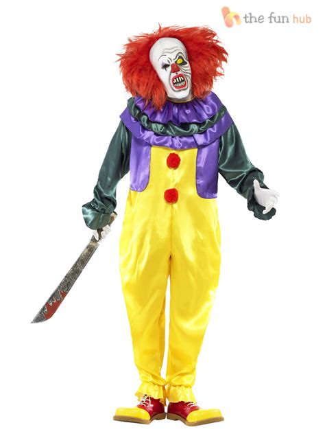 Mens Scary Clown Costume Mask Halloween Evil Sinister Circus Adult Fancy Dress Ebay