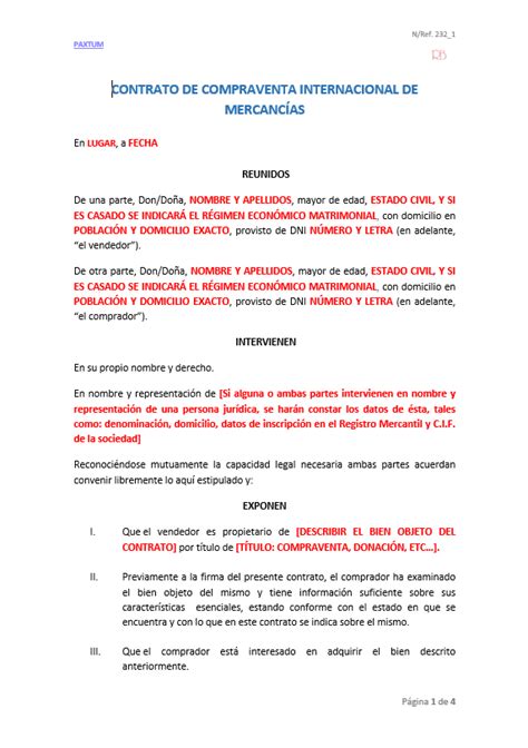 Contrato de compraventa internacional de mercaderías Paxtum