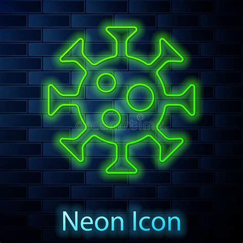 Glowing Neon Line Virus Icon Isolated On Brick Wall Background Corona