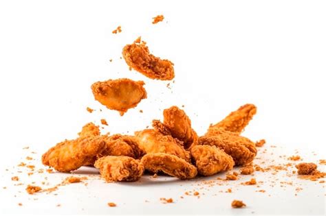 Premium Photo A Pile Of Chicken Nuggets With One Falling Off The Ground