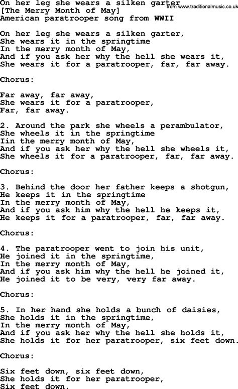 Old American Song - Lyrics for: On Her Leg She Wears A Silken Garter