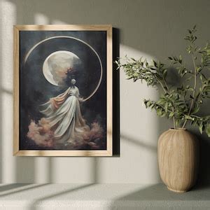 Moon Goddess Gothic Antique Painting Download, Dark Academia Print, Night Crescent Portrait ...