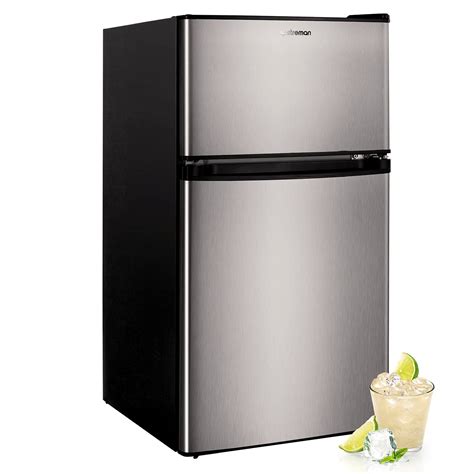 Upstreman 3.2 Cu.Ft Mini Fridge with Freezer, Stainless Steel 2 door ...