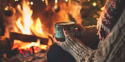 Cozy Winter Evening With A Cup Of Hot Beverage Generative Ai Stock Illustration Illustration