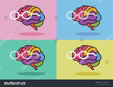 Colorful Human Brains Wearing Glasses Cartoony Royalty Free Stock