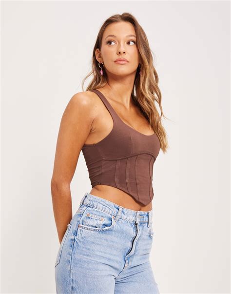 Buy Nelly Jersey Corset Detail Top - Brown | Nelly.com