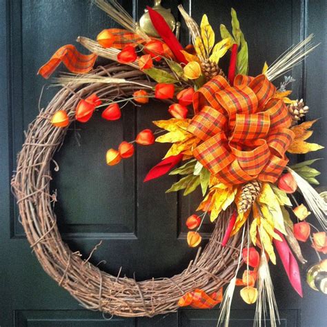 Fall Grapevine Wreath Designed With Dried Wheat Pine Cones Calla