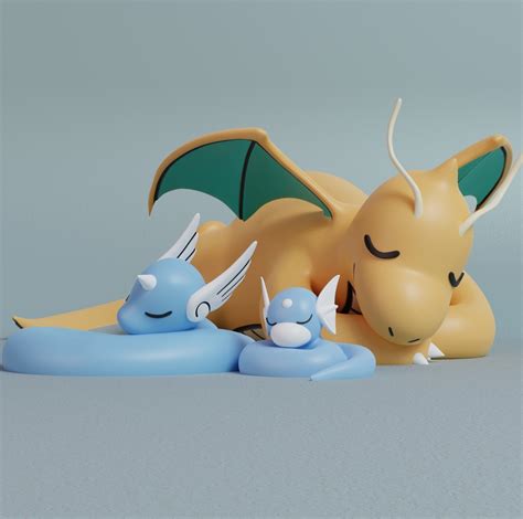 Stl File Pokemon Sleeping Dratini Dragonair And Dragonite D