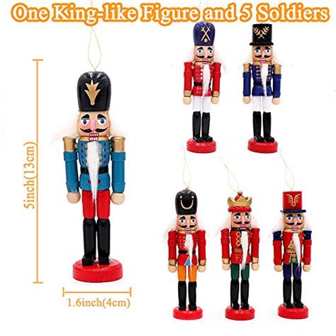 Jolik 6 Pcs Nutcracker Ornament Set Wooden Nutcracker Christmas Ornaments