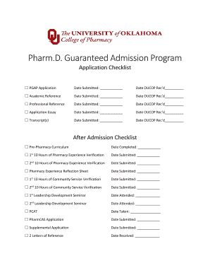 Fillable Online Pharmacy Ouhsc Pharm D Guaranteedadmission Program Fax