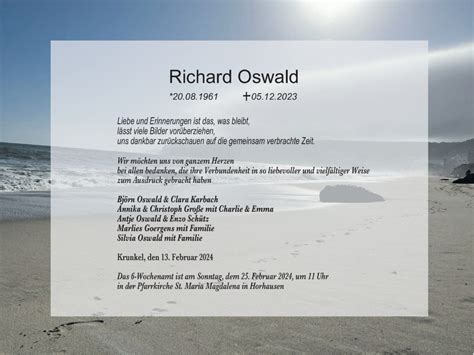 Traueranzeigen Von Richard Oswald Rz Trauer De