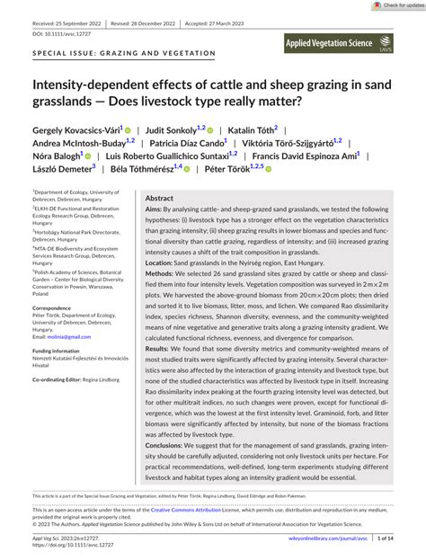 Pdf Intensitydependent Effects Of Cattle And Sheep Grazing In Sand