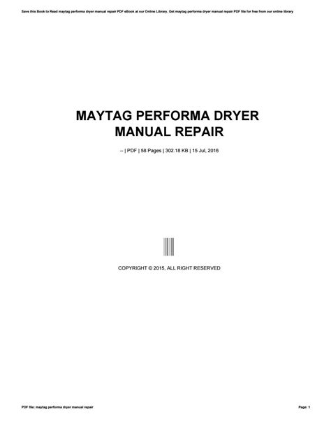 Maytag performa dryer manual repair by mailed692 - Issuu