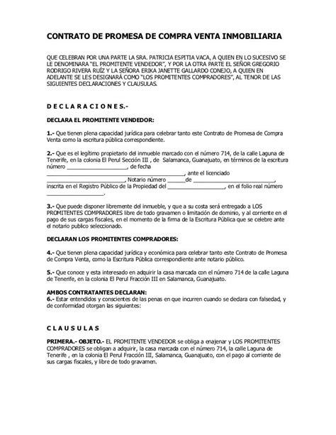 Formato Contrato De Promesa De Compraventa Creditoleite