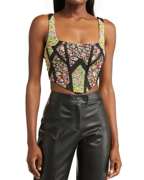 Afrm Emmelle Floral Mesh Corset Crop Top In Black Lyst