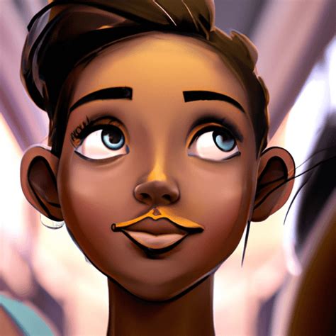 Beautiful Dark Skinned Brown Girl With Pretty Eyes And Undercut In Cartoon Style Caricature In