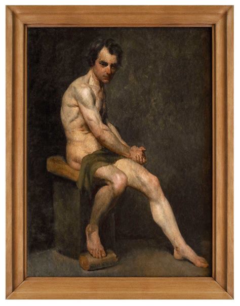 Academic Naked Man Seated Painting France XIXth Century