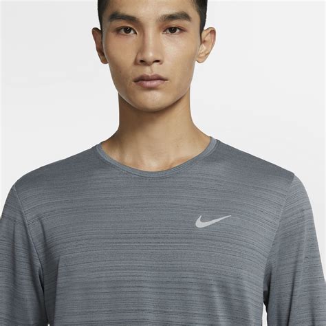 Nike Mens Miler Long Sleeve Top Smoke Grey Reflective Silver