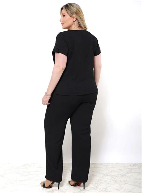 Conjunto Plus Size Cal A Reta Em Malha Crepe Texturizada Best Size E