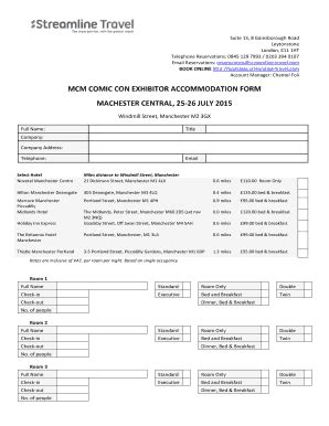 Fillable Online Mcm Comic Con Exhibitor Accommodation Form MCM