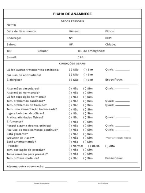 Ficha Anamnese Massagem Pdf