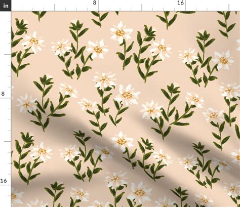 Medium Scale Soft Creamy Edelweiss Fabric Spoonflower