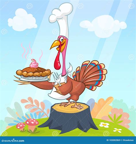 Cartoon Illustration Of A Happy Cute Turkey Wearing A Pilgrim Hat Stock