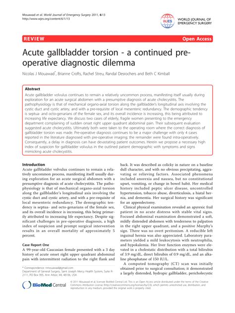 Pdf Acute Gallbladder Torsion A Continued Preoperative Diagnostic Dilemma