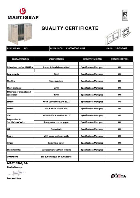 Quality certificate galvanized cabinet LPG plus - Martigrap