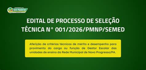 Edital Semed 2026 - EDITAL DE PROCESSO DE SELEÇÃO TÉCNICA Nº 001/2026/PMNP/SEMED ...