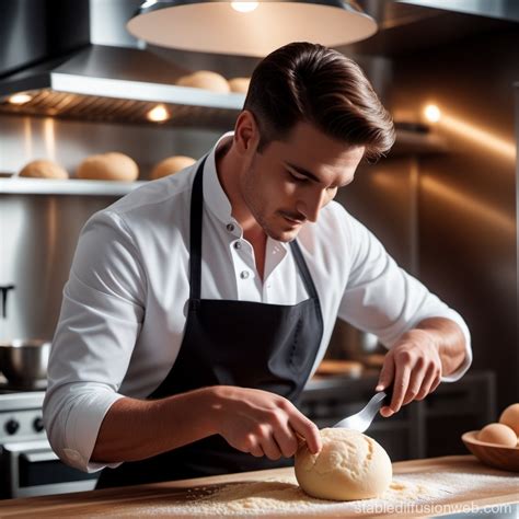 Man Preparing Dough In Kitchen Stable Diffusion Online