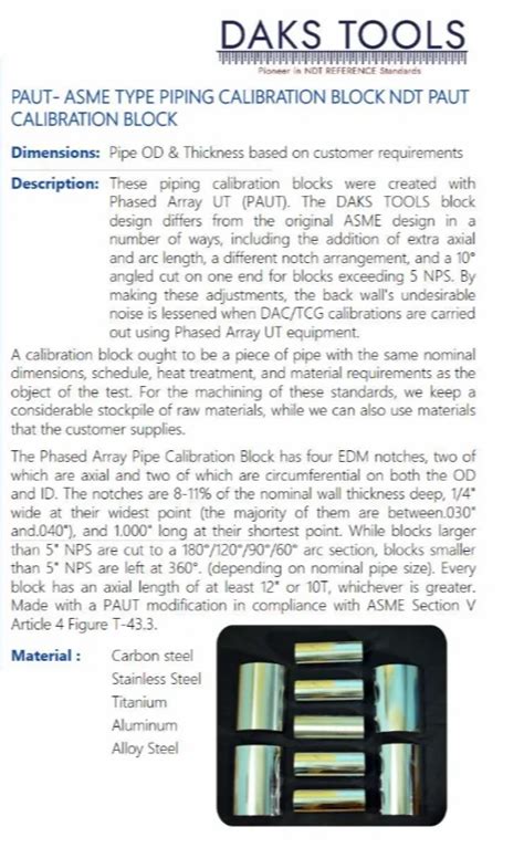 Paut Asme Type Piping Calibration Block Ndt Paut Calibration Block