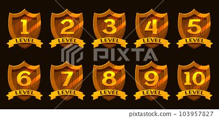 Game Gold Badges With Level Number For Game Stock Illustration